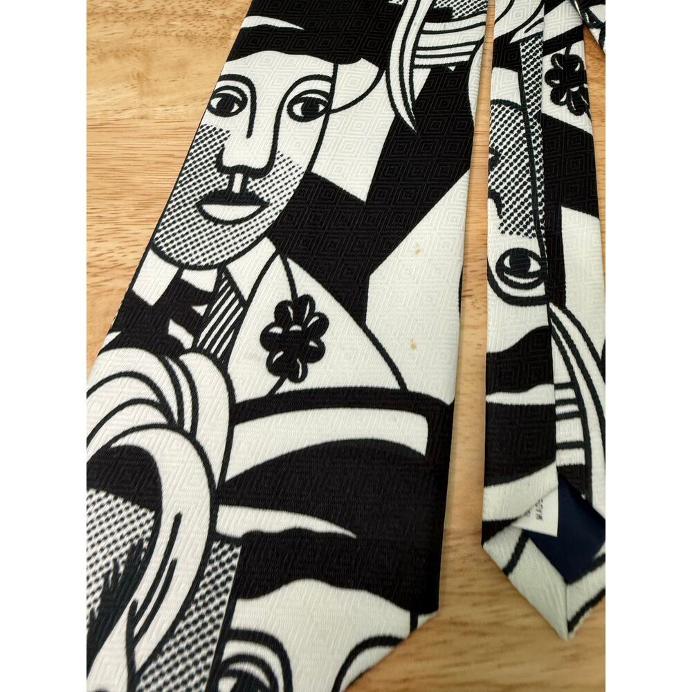 Fratello Men's Hand Made Neck Tie Picasso Inspired Black & White - Picture 6 of 13